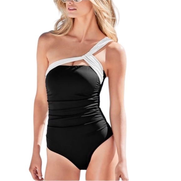 VENUS Asymmetrical Control One-Piece Black & White SZ 16 - Picture 1 of 9